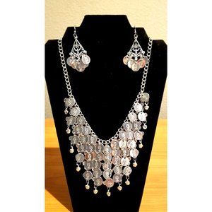 ** NEW Shiny bright Silver Coins Cascading Necklace and Matching Earrings**